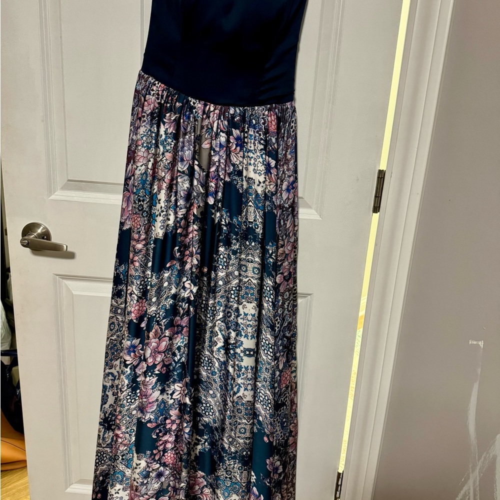Floral Maxi Dress with Navy Bodice